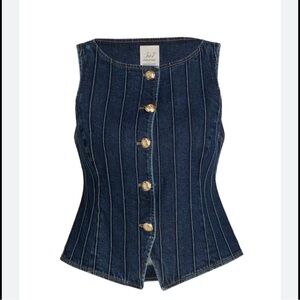 cinq a sept Dark Blue Denim Button-Front Sleeveless Top